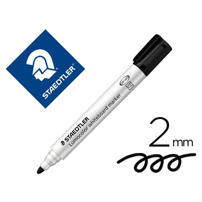 Rotulador Staedtler Lumocolor 351 Para Pizarra Blanca Punta Redonda 2 mm Recargable Color Negro 10 unidades