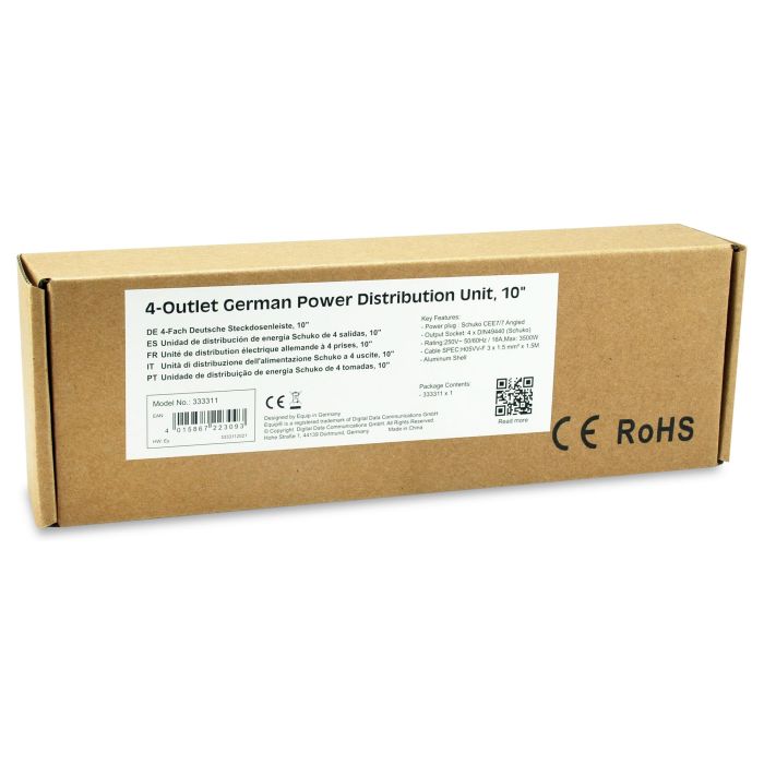 EQUIP 333311 Regleta de 1U Horizontal con 4 Tomas Schuko y Cable de 1.5m 1 EQUIP 333311 Regleta de 1U Horizontal con 4 Tomas Schuko y Cable de 1.5m 1