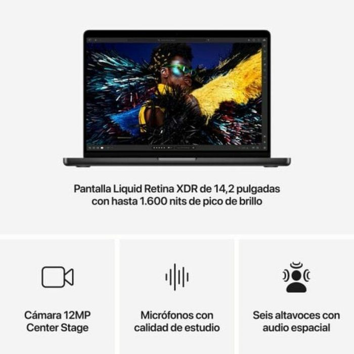 Apple MW2U3Y/A MacBook Pro 14.2" Liquid Retina XDR, Chip M4 10-Core CPU, 10-Core GPU, 16GB RAM, 512GB SSD, Negro Espacial 14 Apple MW2U3Y/A MacBook Pro 14.2" Liquid Retina XDR, Chip M4 10-Core CPU, 10-Core GPU, 16GB RAM, 512GB SSD, Negro Espacial 14