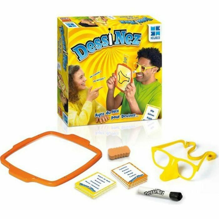 Megableu Dessi'Nez Juego de Mesa Familiar Original y Divertido - Dibuja con la Nariz, Gafas Portaplumas y Adivina Palabras