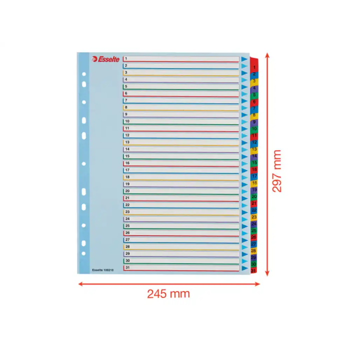 Indice Esselte Cartulina Mylar Borrable Numerico A4+ Pestañas 1-31 11 Taladros 5