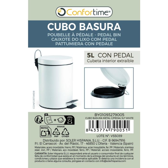 Confortime Cubo Basura Metal con Pedal 5 Litros Blanco 8 Confortime Cubo Basura Metal con Pedal 5 Litros Blanco 8