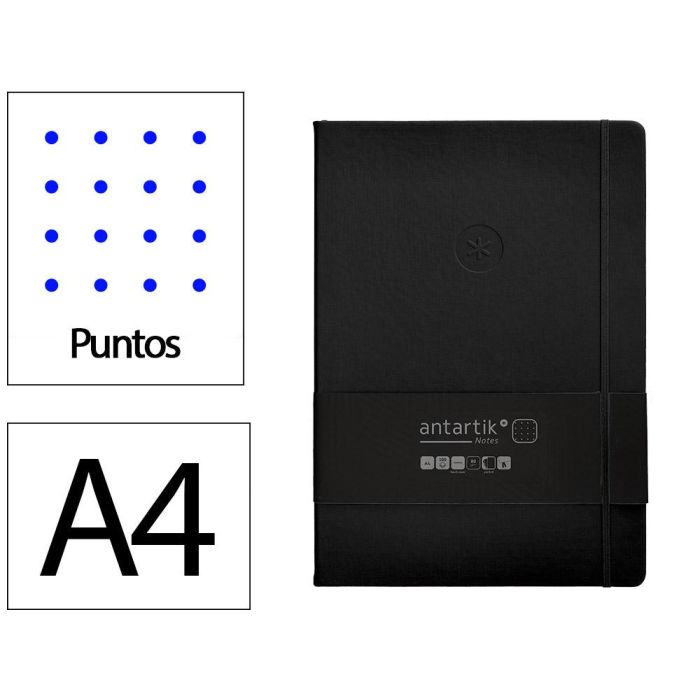 Cuaderno Con Gomilla Antartik Notes Tapa Dura A4 Hojas Puntos Negro 100 Hojas 80 gr Fsc