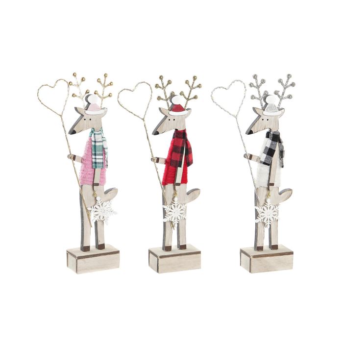 DKD Home Decor Figura Navidad Reno de Madera MDF con LED, Fantasía, Colores Surtidos, 4x11x27 cm - Pack 6 Unidades