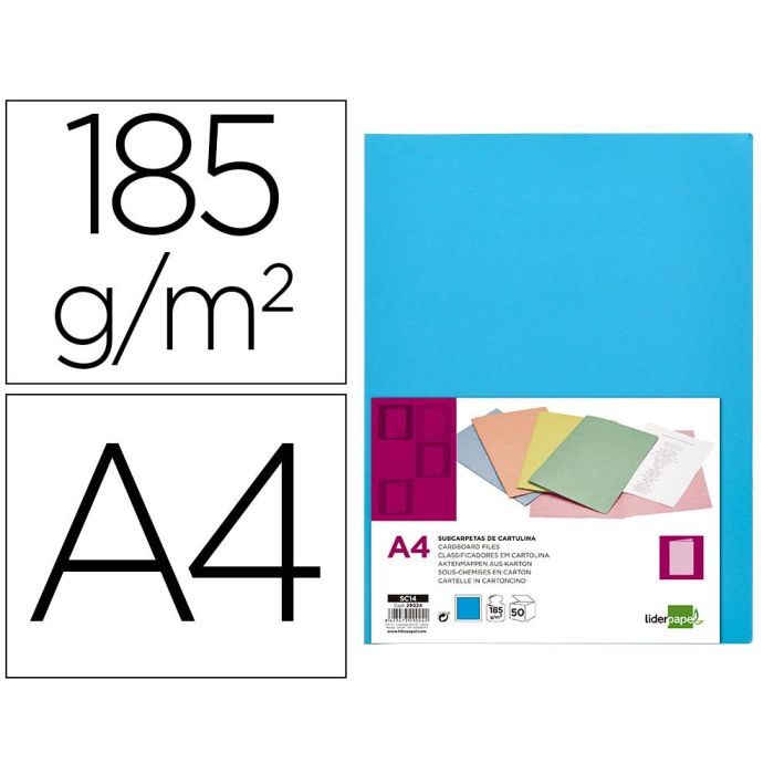 Subcarpeta Liderpapel Din A4 Celeste Intenso 180 gr-M2 50 unidades