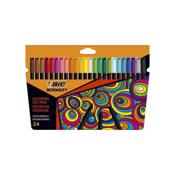 Bic Rotulador Intensity Punta Fina 0.9 mm, Estuche 24 Colores Surtidos