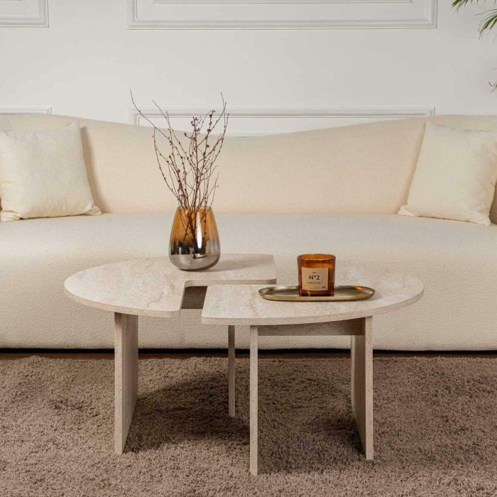 Mesa de centro MOIRA Redonda Efecto mármol travertino 90 x 90 x 41 cm CAL1738350617033 12