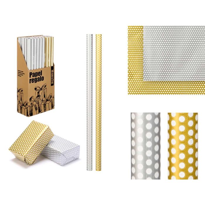 Rollo Papel Regalo 70X200 Lunares Oro Plata Arte Regal (50 Unidades) Rollo Papel Regalo 70X200 Lunares Oro Plata Arte Regal (50 Unidades)