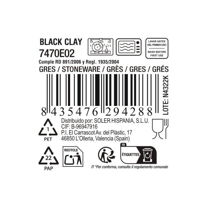 La Mediterranea Plato Black Clay Ø26,5x2,8 cm (12 Unidades) 4