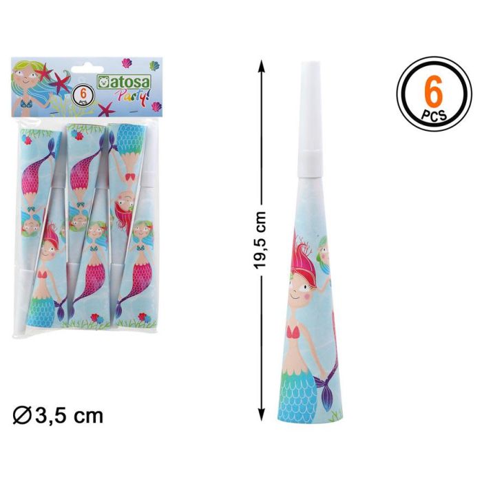 Set de 6 Cornetas de Cartón Sirenas del Mar - 3,5 cm Diámetro - Decoración