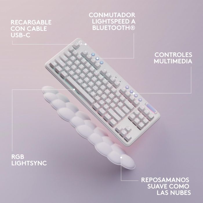 Logitech G G715 Teclado Mecánico Inalámbrico Gaming 87 Teclas QWERTY Español Switches Lineales LIGHTSYNC Blanco con Reposamuñecas 6 Logitech G G715 Teclado Mecánico Inalámbrico Gaming 87 Teclas QWERTY Español Switches Lineales LIGHTSYNC Blanco con Reposamuñecas 6
