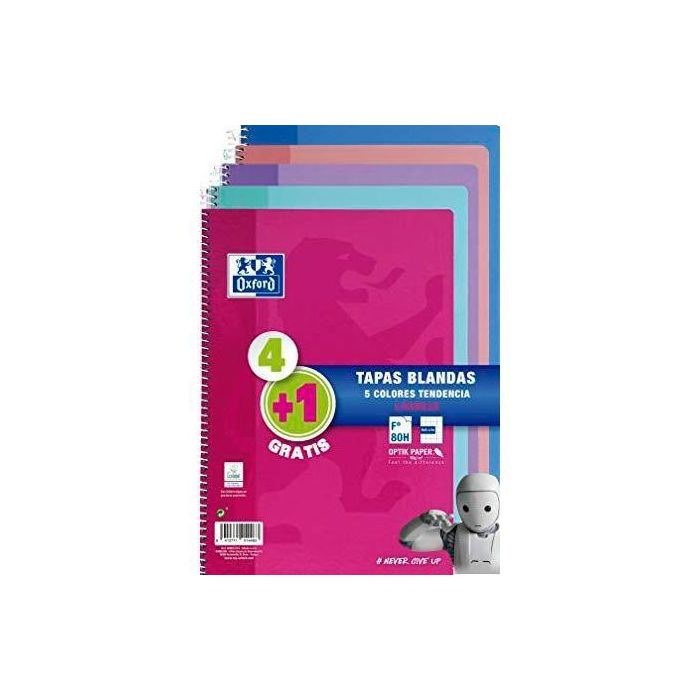 Oxford Cuaderno Espiral 80H Folio 4x4M C-Margen Tapa Blanda Pack 4+1 Ud C-Surtidos Tendencia Oxford Cuaderno Espiral 80H Folio 4x4M C-Margen Tapa Blanda Pack 4+1 Ud C-Surtidos Tendencia