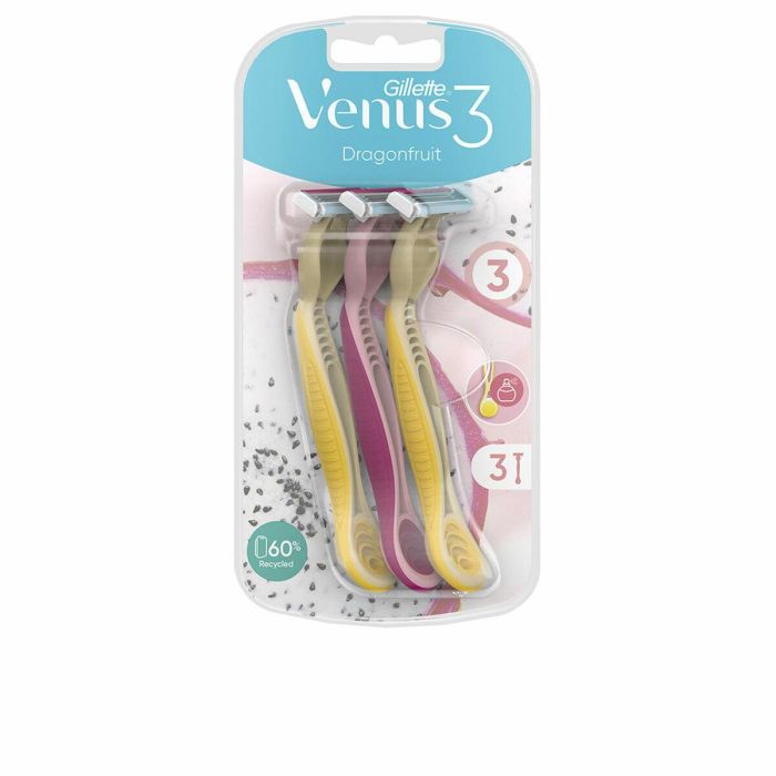 Gillette VENUS3 DRAGONFRUIT Cuchillas de Depilación Desechables para Mujer - 3 Unidades 1 Gillette VENUS3 DRAGONFRUIT Cuchillas de Depilación Desechables para Mujer - 3 Unidades 1