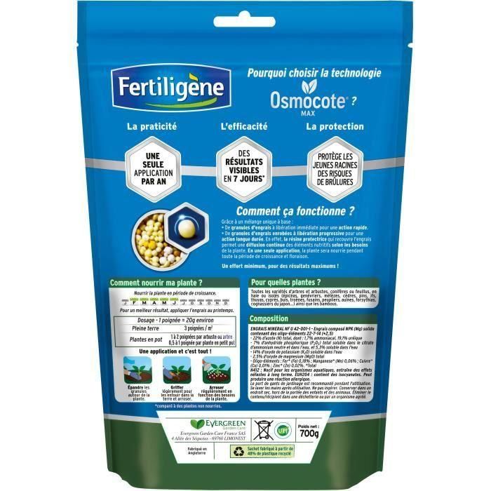 Fertiligene Osmocote max Fertilizante Larga Duración para Árboles, Arbustos, Coníferas, Setos, Boj, Bambúes 700g. Resultados rápidos y seguro. 1