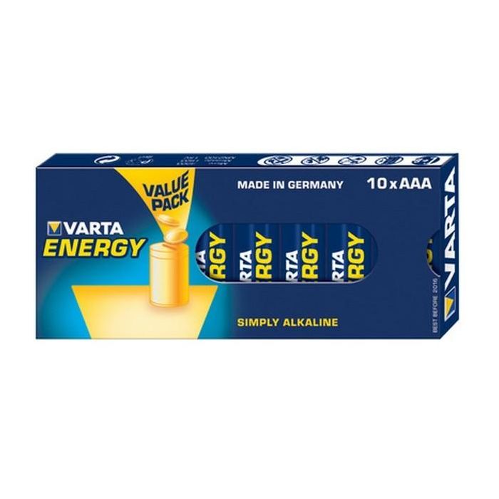 Varta Batería AAA (LR03) Alcalina 1.5V – Pack de 10 pilas de un solo uso