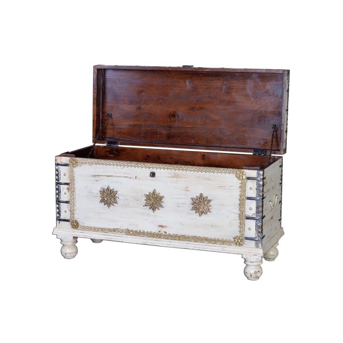 Giner y Colomer Baúl Madera de Mango Blanco Envejecido 57x100x40 cm 2