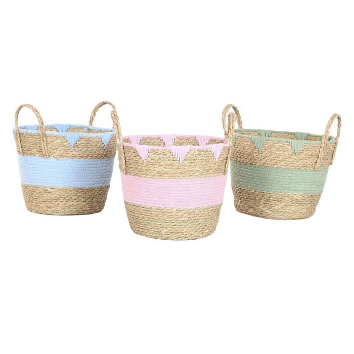 DKD Home Decor Cesta Kids de Seagrass y Algodón Rosa Verde Azul Natural 36 x 37 x 36 cm (3 Unidades) 2 DKD Home Decor Cesta Kids de Seagrass y Algodón Rosa Verde Azul Natural 36 x 37 x 36 cm (3 Unidades) 2