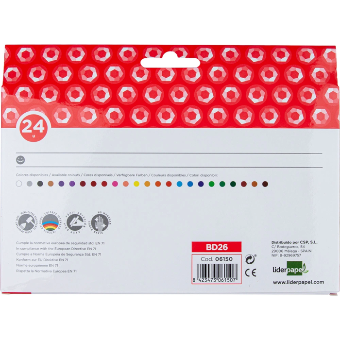 Liderpapel Lápices de cera caja de 24 unidades colores surtidos resistentes triangulares 2