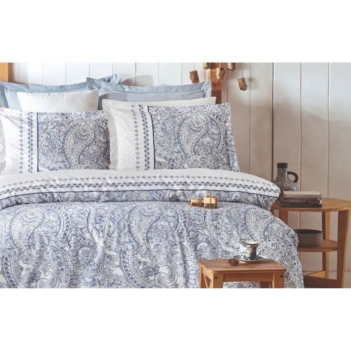 Aucune ASI8683342464154 Juego de cama - 1 funda nórdica 220x240 cm + 2 fundas de almohada 60x60 cm - 100% algodón reforzado - Azul 3