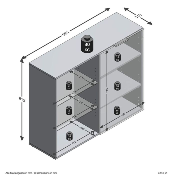 FMD 4029494125316 Mueble de Almacenamiento Compacto Negro, 99,1 cm Ancho x 81,3 cm Alto x 31,5 cm Fondo, Fabricado en Alemania 6