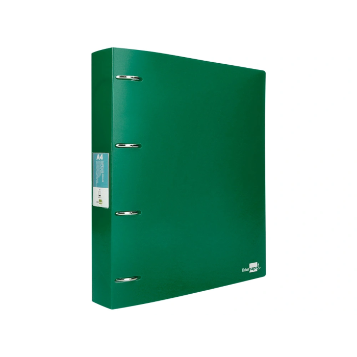Liderpapel Carpeta 4 Anillas 40 mm Polipropileno DIN A4 Verde Translucido 2