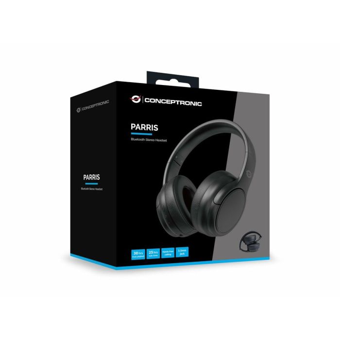 Conceptronic Auriculares Parris03B Inalámbrico Negro Bluetooth 5.4 Conexión Dual Batería 30h Micrófono Manos Libres Entrada 3.5mm Plegable 6