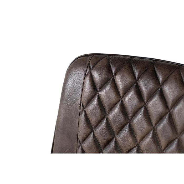 Giner y Colomer Silla Tapizada en Piel Gris Ceniza con Detalle de Costuras en Rombo y Pata en Hierro Negro 4