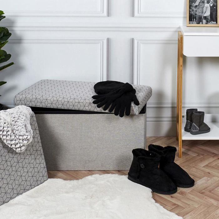Home Deco Factory Banco Puf Plegable Gris Claro 76x38x38 cm 4