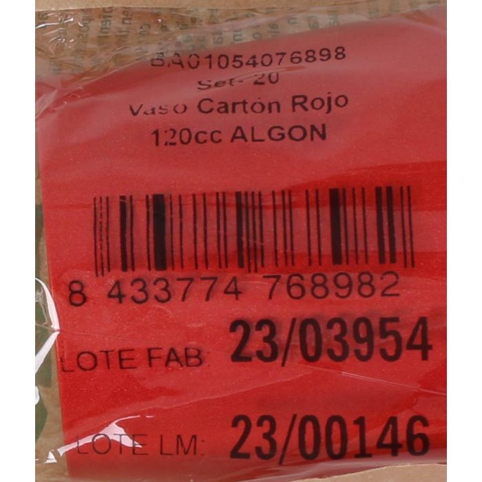 Set de 20 vasos de cartón rojo 120 cc - Algon (24 Cajas) 1 Set de 20 vasos de cartón rojo 120 cc - Algon (24 Cajas) 1