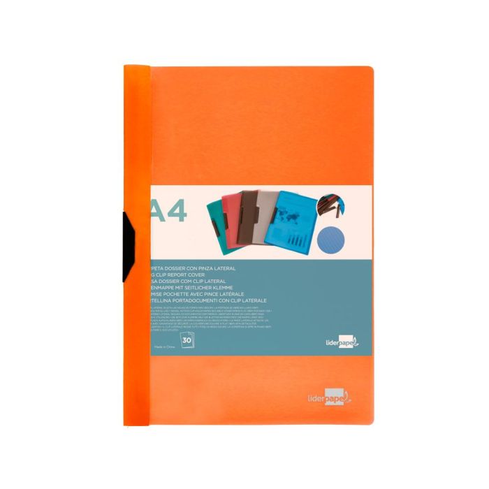 Carpeta Liderpapel Dossier Pinza Lateral Polipropileno Din A4 Naranja Fluor Opaco 30 Hojas Pinza Deslizante 1