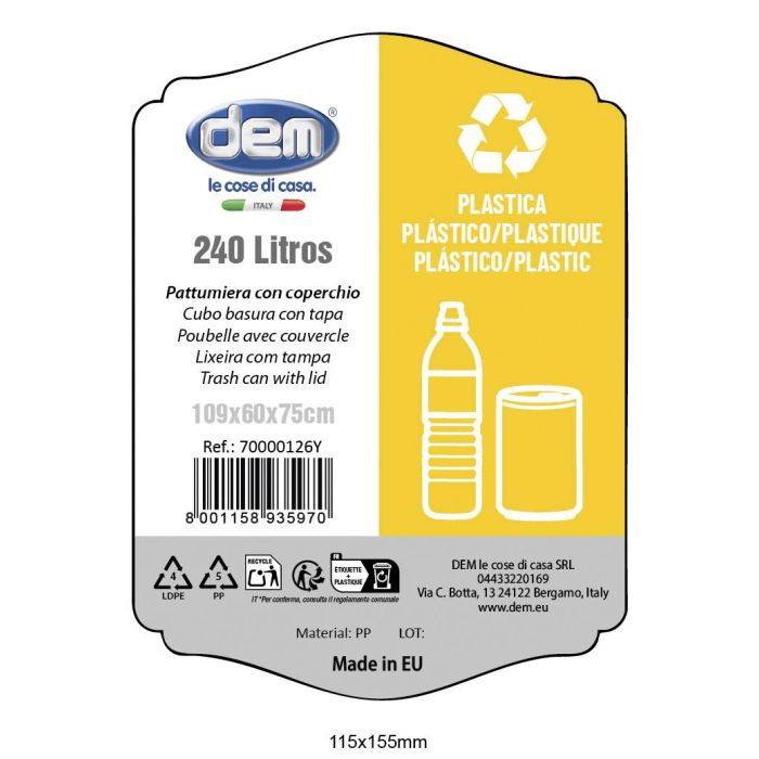 Inde Cubo Basura con Tapa 240 L Negro/Amarillo 60 cm (Ancho) x 105 cm (Alto) x 78 cm (Largo) (2 Unidades) 2