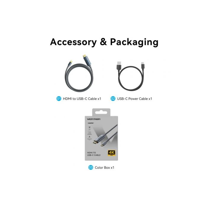 Cable Conversor HDMI 2.0 4K Vention ABLHG/ USB Tipo-C Macho - HDMI Macho/ USB Tipo-C PD 1.5m/ Gris 1 Cable Conversor HDMI 2.0 4K Vention ABLHG/ USB Tipo-C Macho - HDMI Macho/ USB Tipo-C PD 1.5m/ Gris 1