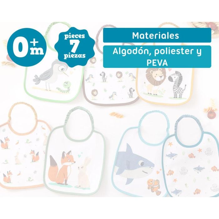 KioKids Set de 7 Baberos Impermeables de Algodón con Motivos de Animales Multicolor para Bebés +0 Meses 4 KioKids Set de 7 Baberos Impermeables de Algodón con Motivos de Animales Multicolor para Bebés +0 Meses 4