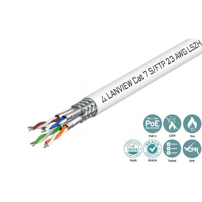 Lanview Cable de Red Cat7 S-FTP 4x2xAWG23 LSZH, 500m, Blindado contra EMI/RFI, para Alta Velocidad y Entornos Ruidosos, Blanco 2 Lanview Cable de Red Cat7 S-FTP 4x2xAWG23 LSZH, 500m, Blindado contra EMI/RFI, para Alta Velocidad y Entornos Ruidosos, Blanco 2