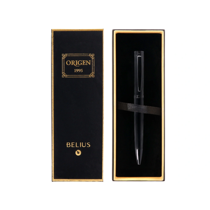 Belius Origen 1995 Bolígrafo Aluminio Textura Cepillada Negro Tinta Azul 0,8 mm Caja Diseño 3