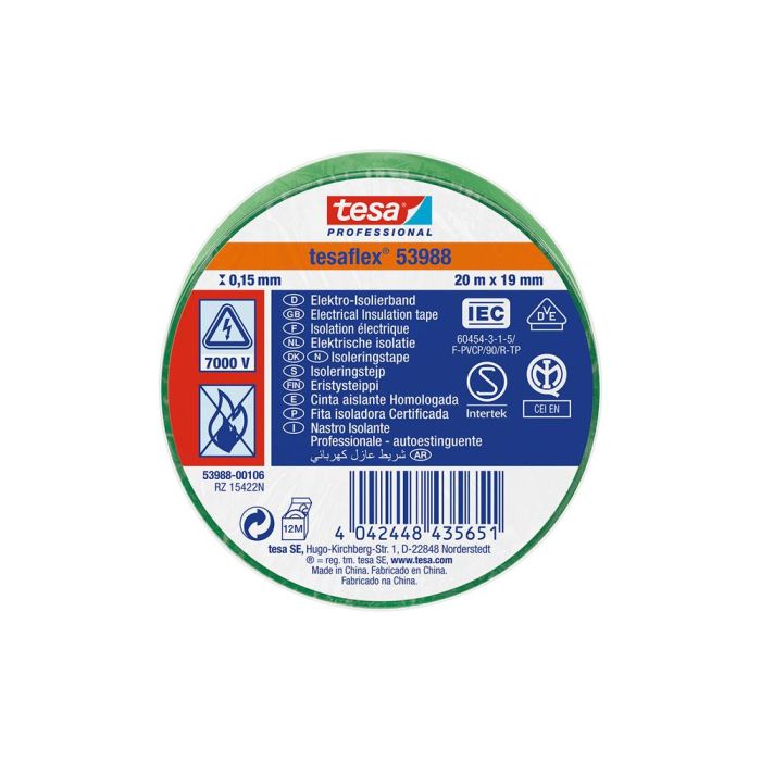 Tesa Cinta Aislante Homologada Verde 19 mm x 20 m