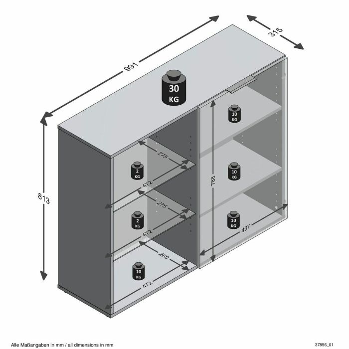 FMD 4029494125316 Mueble de Almacenamiento Compacto Negro, 99,1 cm Ancho x 81,3 cm Alto x 31,5 cm Fondo, Fabricado en Alemania 1