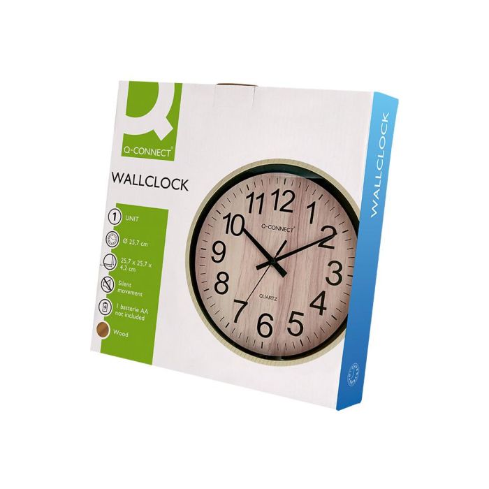 Reloj Q-Connect De Pared De Plastico Redondo 25,7 cm Movimiento Silencioso Color Madera Natural 6