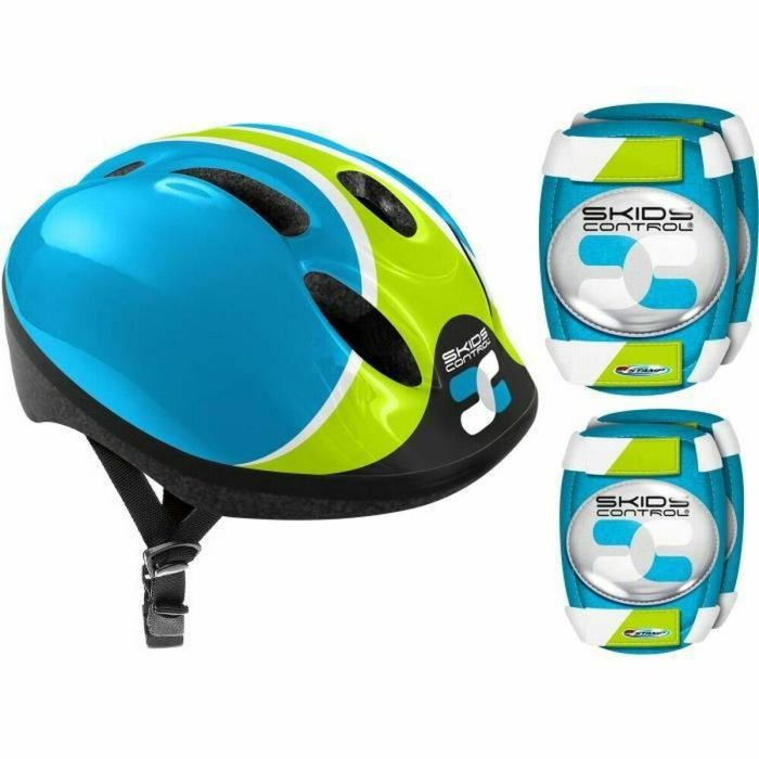 Combo Casco y Set Protecciones Azul para Ciclismo, Patines, Patinetas (Rodilleras, Coderas) - Ajustable 52-56cm, Estructura EPS
