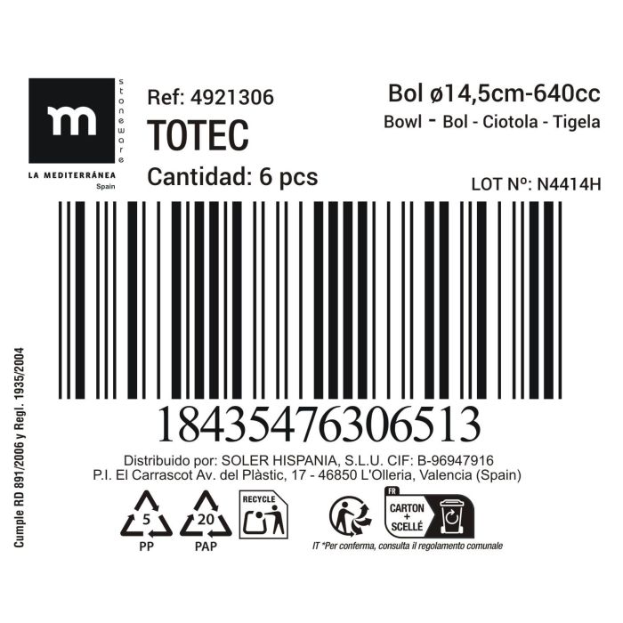 Inde Bol Totec 640 cc - 14.5 cm de diámetro (18 Unidades) 1