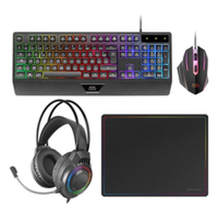 Mars Gaming Kit Gaming 4en1 MCP124PRO - Teclado RGB, Ratón 3200 DPI, Auriculares FRGB, Alfombrilla Nanotextil 9