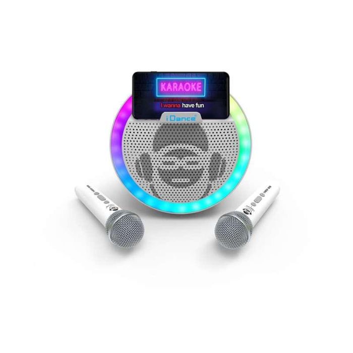 Altavoz karaoke con forma circular y luces disco. incluye 2 microfonos inhalambricos 21,5x22x15 cm 5 Altavoz karaoke con forma circular y luces disco. incluye 2 microfonos inhalambricos 21,5x22x15 cm 5