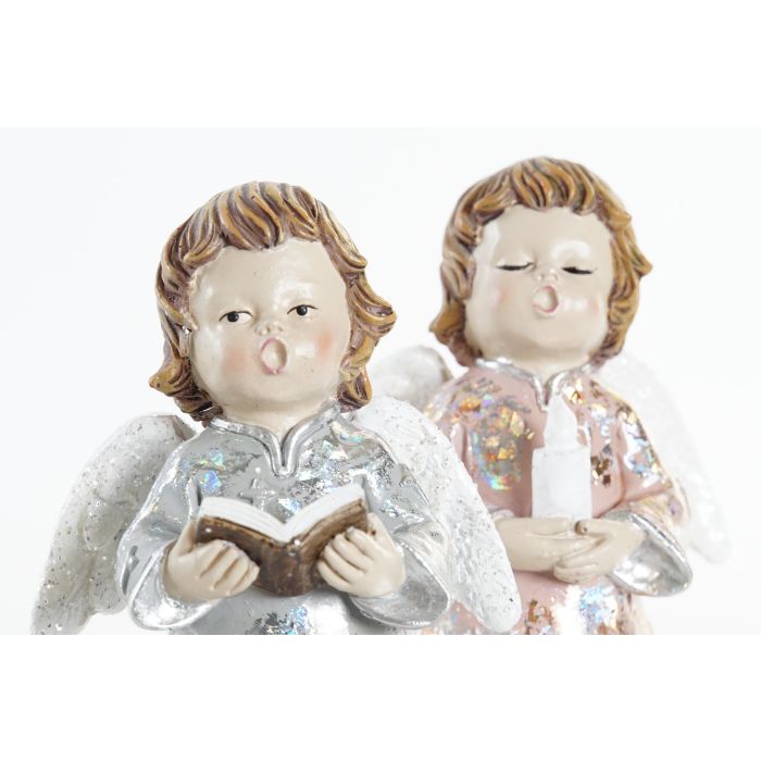 DKD Home Decor Figura Navidad Ángel Fantasía de Resina Rosa Plateado 5x13x7 cm Pack de 2 Unidades 1