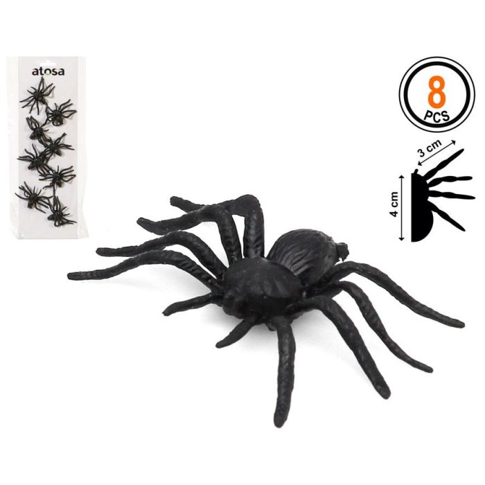 Pack 8 Arañas De Plástico Negro 4x3 cm Para Decoración De Halloween