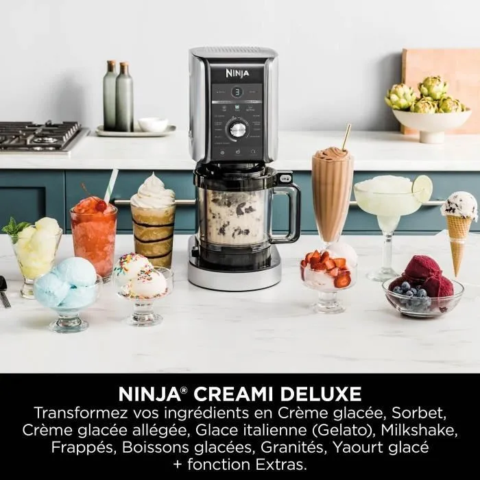 Ninja Heladera Creami Deluxe NC501EU, 10 Programas, Capacidad 709 ml y Hasta 2 L de Helado, Incluye 3 Recipientes 3