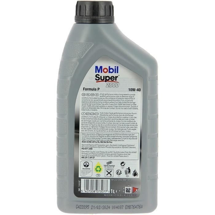 Bidón de aceite de motor - MOBIL - S2000 10W40 Formula-P - 1 L - 4 estaciones 2 Bidón de aceite de motor - MOBIL - S2000 10W40 Formula-P - 1 L - 4 estaciones 2