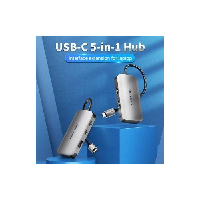 Vention TNDHB Hub USB Tipo-C 3.1 Externo con 3 Puertos USB-A y 2 Puertos USB Tipo-C (1x Power Delivery 100W) Gris 1 Vention TNDHB Hub USB Tipo-C 3.1 Externo con 3 Puertos USB-A y 2 Puertos USB Tipo-C (1x Power Delivery 100W) Gris 1