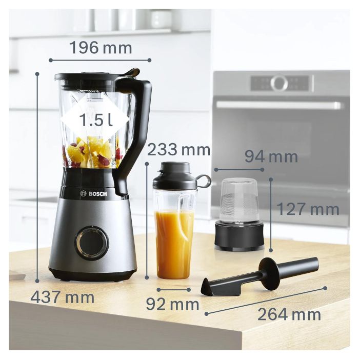 Bosch MMB6177S Batidora de Vaso Serie 4 VitaPower 1200 W Negro y Plata 1