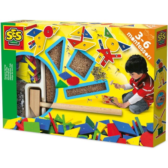 Ses Creative Original Tap Tap Juego de Ensartar con Piezas de Madera, Corcho, Mazo y Clavos para Niños 0 Ses Creative Original Tap Tap Juego de Ensartar con Piezas de Madera, Corcho, Mazo y Clavos para Niños 0