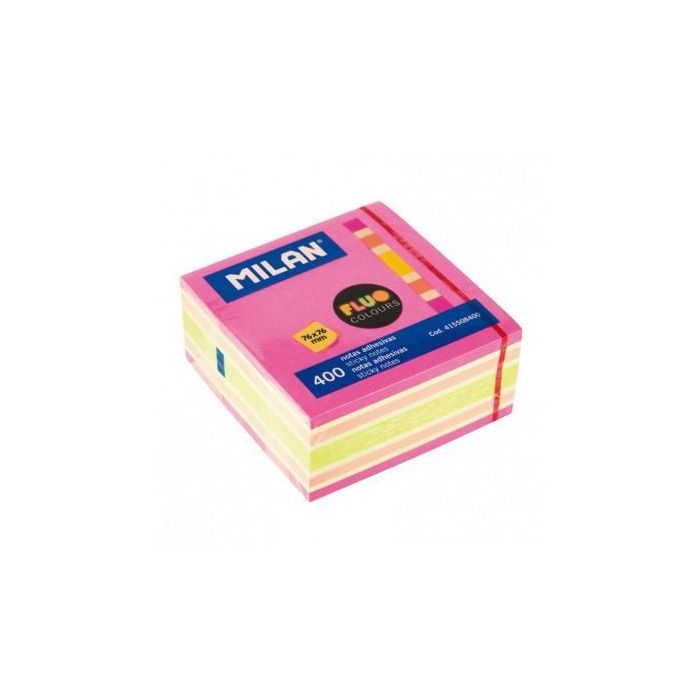 Milan Cubo De Notas Adhesivas 400 Hojas 76x76mm Colores Surtidos Fluor